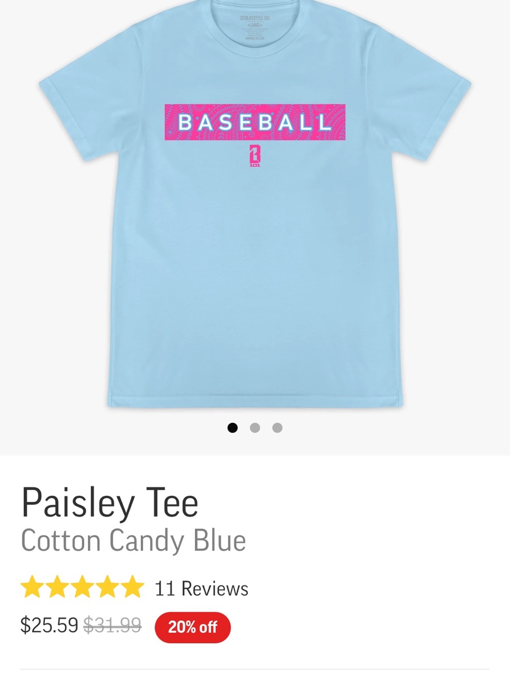 Paisley Baseball Graphic Tee in Cotton Candy Blue
